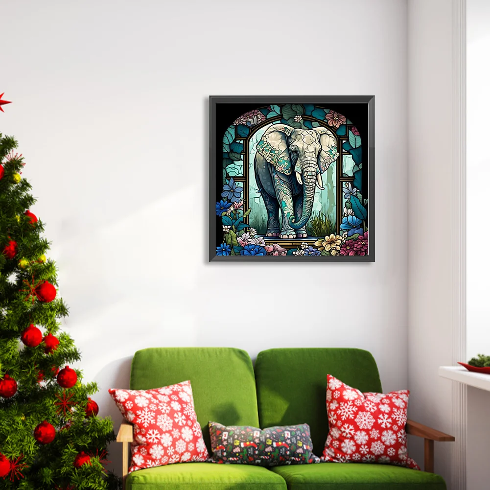 Diamond Painting - Full Round Drill - Stained Glass Elephant(Canvas|40*40cm)