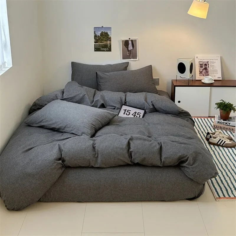 Aonga Cotton Japanese Duvet Cover Fitted Flat Sheet Pillowcase Set No Filling Single Double King Size Ins Style Bedding Kit aonga