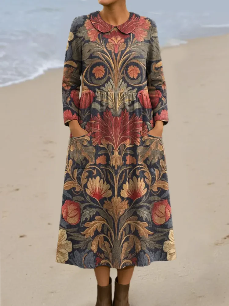 Women's Vintage Floral Art Print Casual Cotton Dress