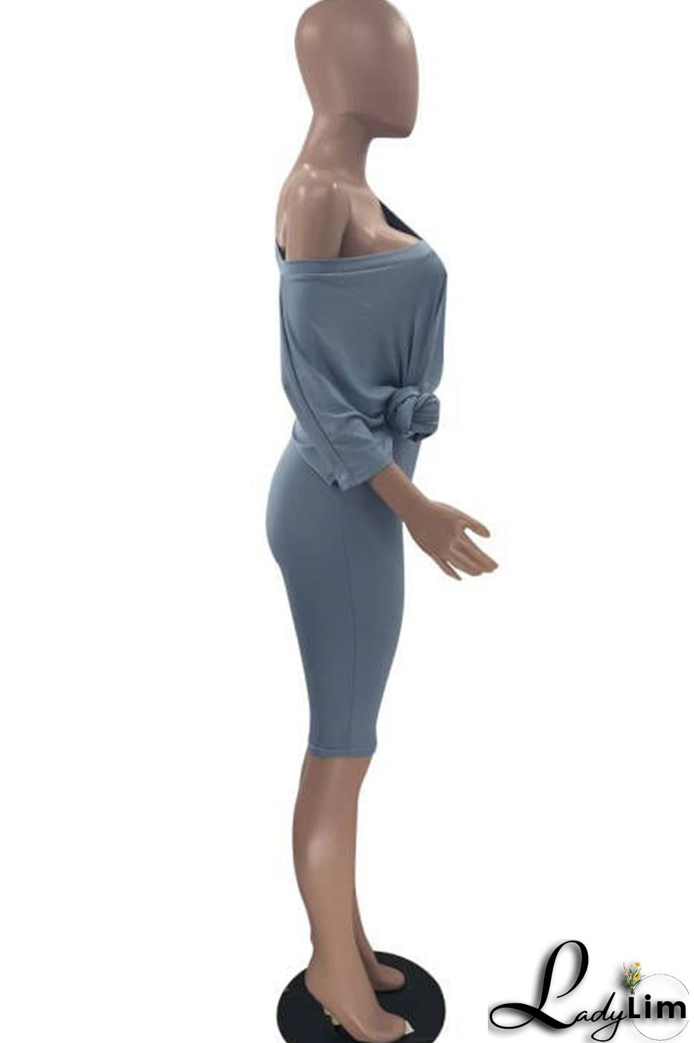 Grey Casual Solid Split Joint V Neck Short Sleeve Two Pieces