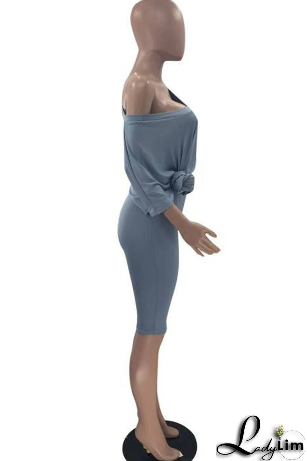 Grey Casual Solid Split Joint V Neck Short Sleeve Two Pieces