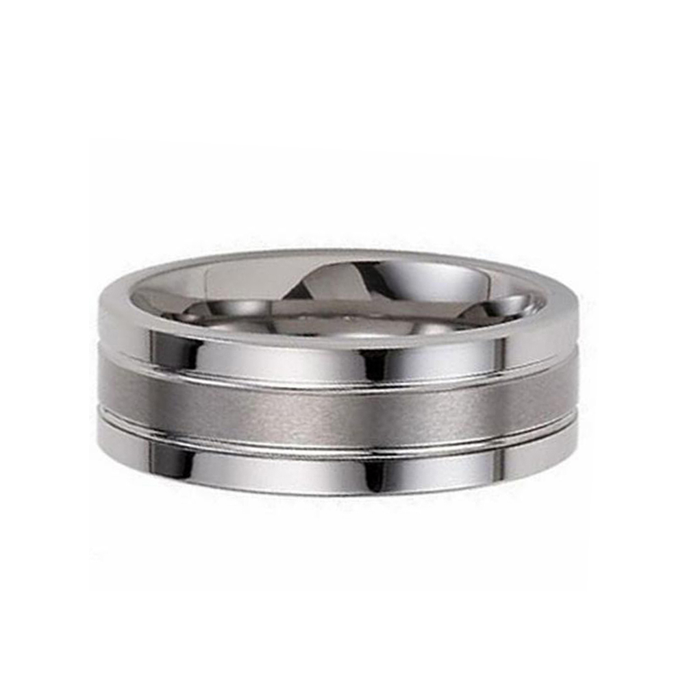  Flat Center Brushed Grooves Silver Tungsten Carbide Wedding Rings