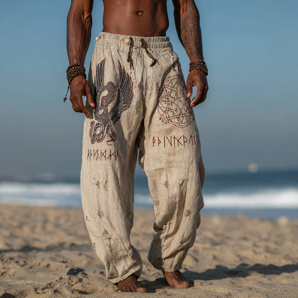 Men's Viking Nordic Mystical Runes Eagle Celtic Totem Summer Pants / Rvogue / Rvogue