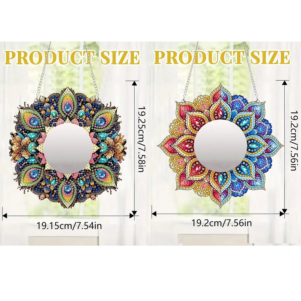 2D Flat DIY Flowers Hanging Mirror Diamond Art Kits Wall Door Decoration