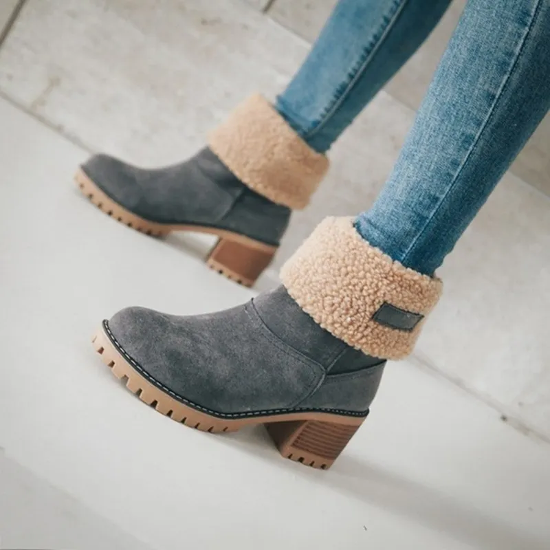 Breakj Breakj 2025 Autumn And Winter Mid-Boul Thick Heel Overslip Snow Boots 43-Yard Cotton Shoes