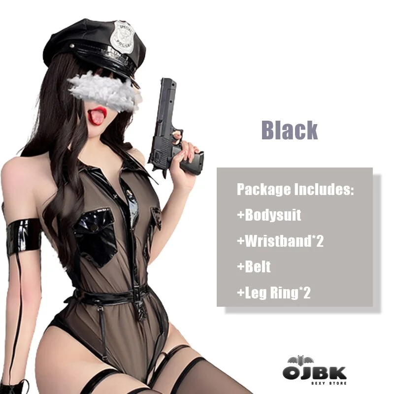 Billionm OJBK Sexy Sheer Black Police Costume Women Lingerie Roleplay Army Soldier Bodysuit Policewoman Cosplay Sexy Cop Officer Outfits