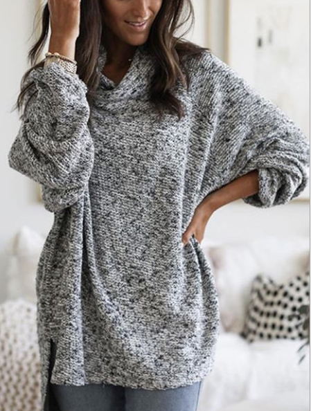 New Simple Fashion Pile Collar Mid-Length Pullover Sweater
