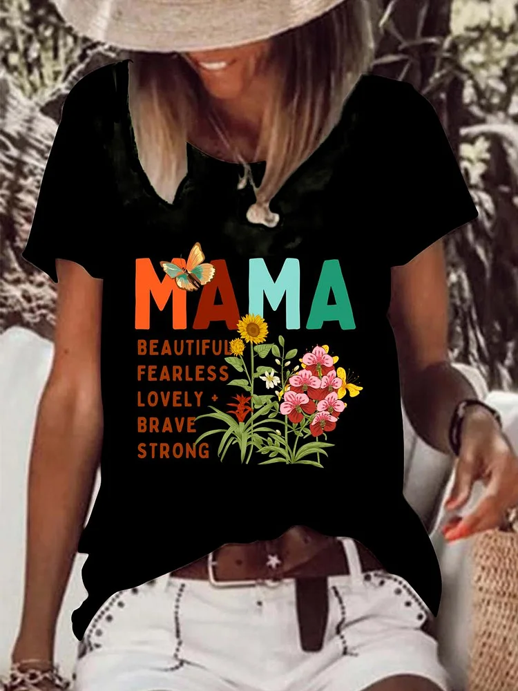 Mama beautiful fearless lovely brave strong Raw Hem Tee-0025976