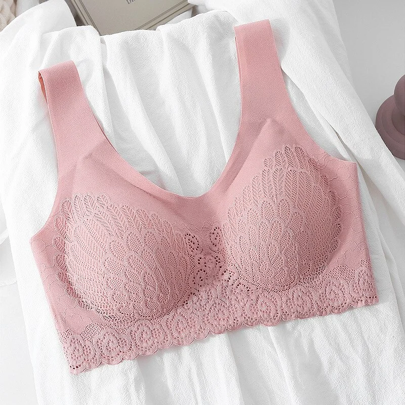Billionm Size Bra Seamless Bras For Women Underwear BH Sexy Lace Brassiere Push Up Bralette With Pad Vest Top Bra Gathers Latex 4.0