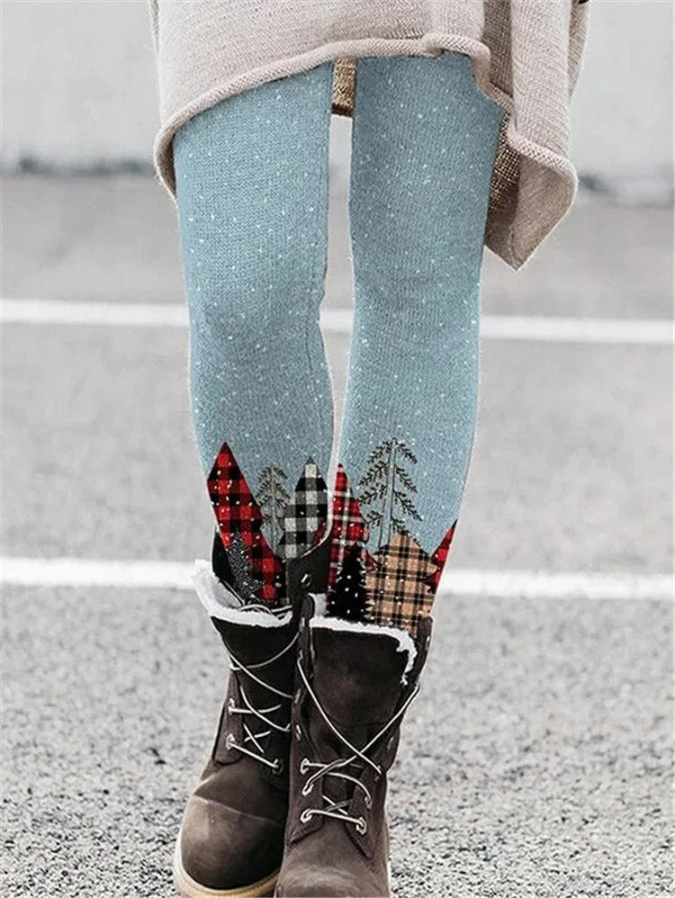 Blue Women's Warm Christmas Cozy Knit Leggings