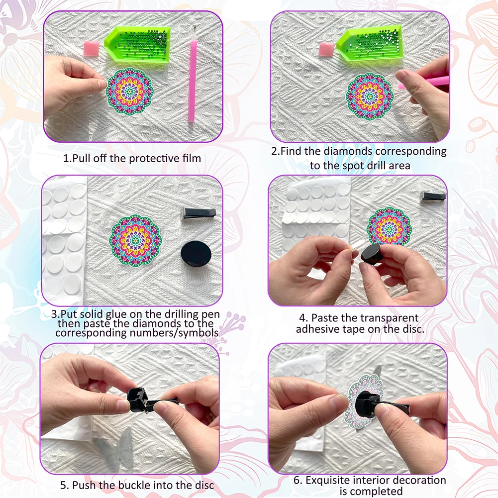 6Pcs Mandala Diamond Painting Car Air Vent Clips Car Decor for Women Girls