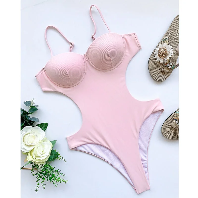 Peachtan Backless one piece swimsuit Solid swimwear female Sexy monokini Push up bodysuit 2021 Underwired bathing suit biquini