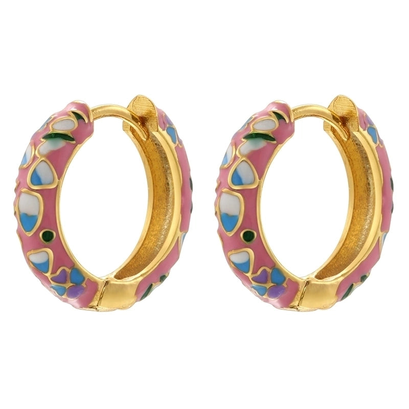 1 Pair Casual Hip-Hop Vacation Flower Petal Enamel Plating Copper 18K Gold Plated Hoop Earrings