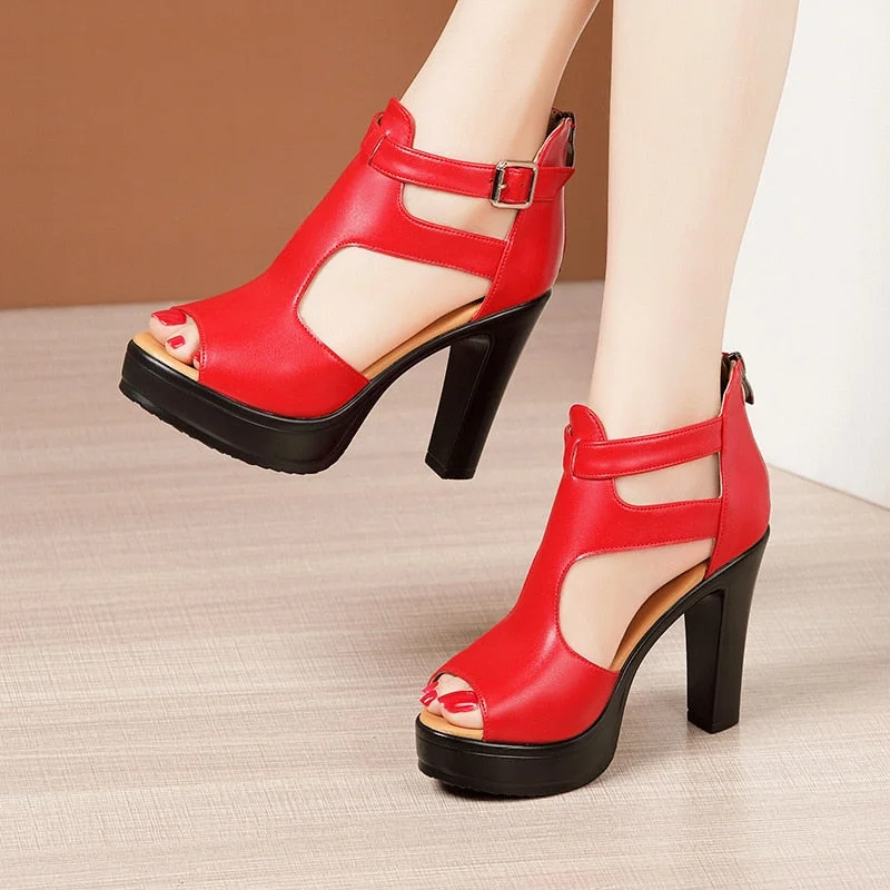 Open Head Thick Bottom 10cm Block Heel Platform Shoes Summer 2022 Small Plus Size 32-43 High Heels Gladiator Sandals Office