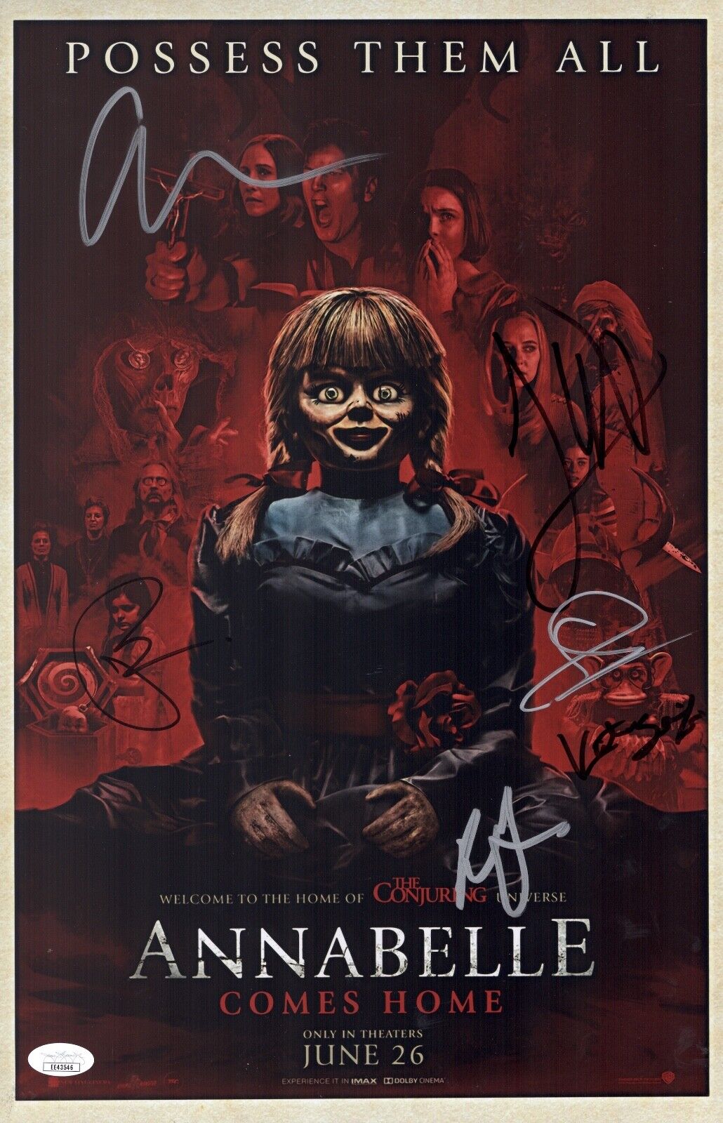 James Wan ANNABELLE COMES HOME Cast X6 Signed 11x17 Photo Poster painting Autograph JSA COA