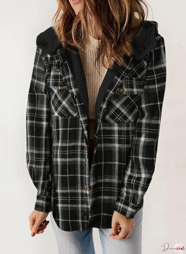 Thick Turn Down Collar Plus Size Plaid Shirt Coat
