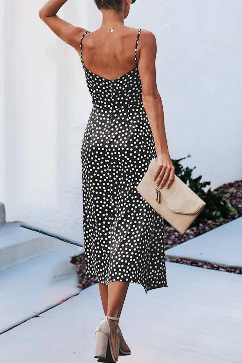 Print Floral Dot V Neck Dress