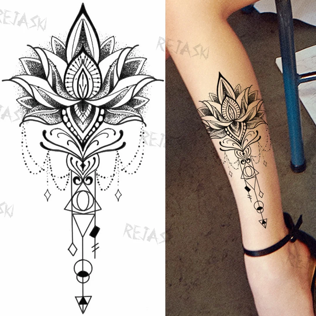 Sexy Snake Flower Fake Temporary Tattoo For Women Black Sunflower Tattoos Bloosom Big Daisy Camellia Water Transfer Tatoos Legs