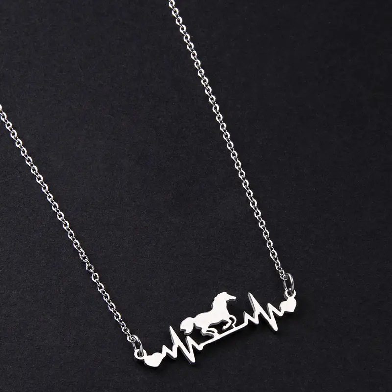 new horse heart beat electrocardiogram necklace lady stainless steel personality simple street shot accessories details 7