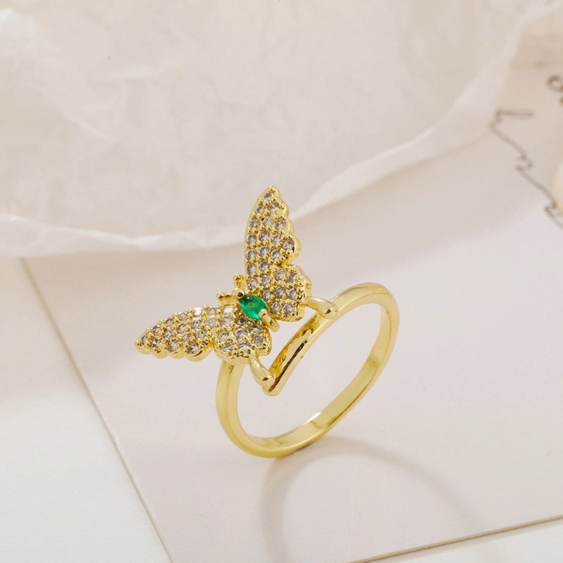 Copper Inlay Geometric Bow Knot Zircon Open Rings