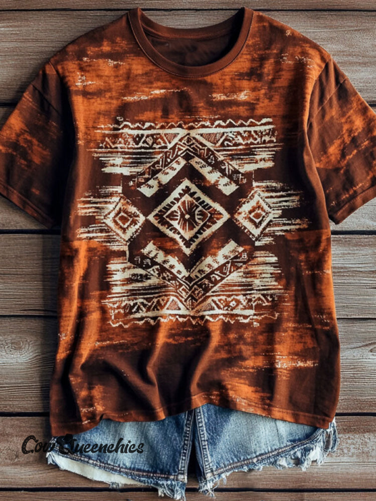 Vintage Aztec Print Casual T-shirt Multicolor / S