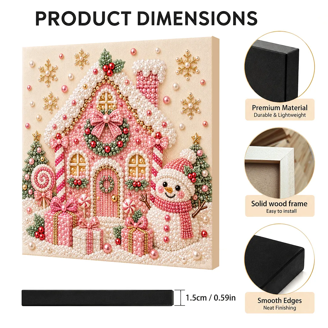 Framed Pearl Painting Kit Christmas Snowman Cottage 7.87x7.87in