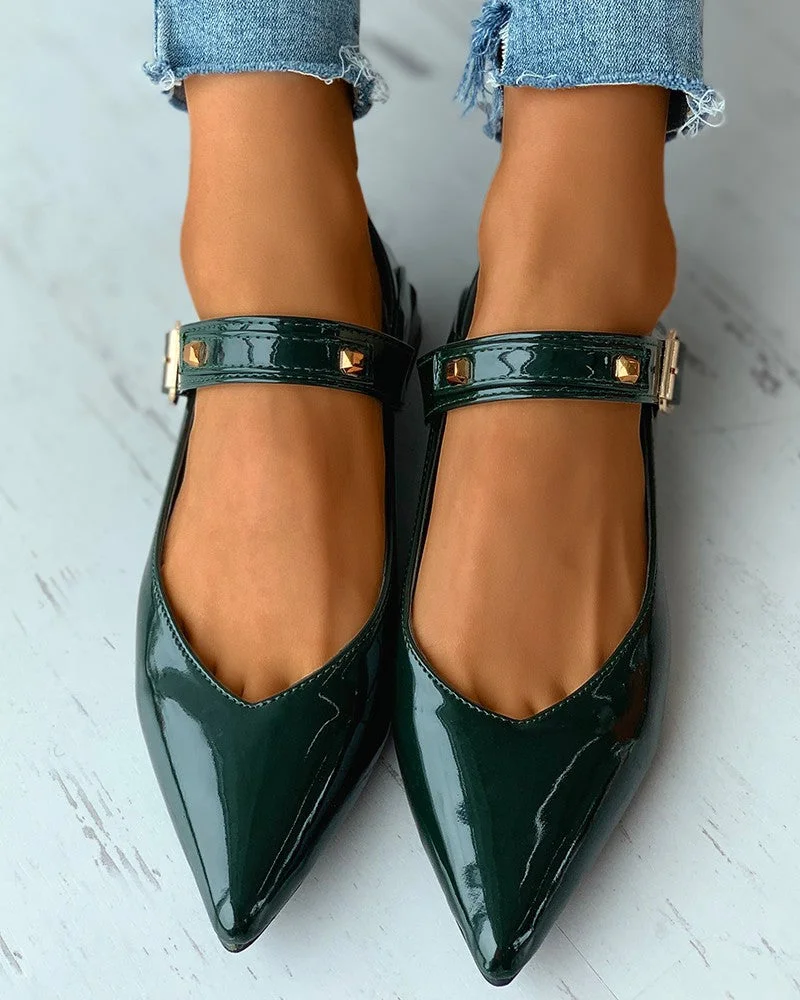 Pointed Toe Buckled Chunky Mary Jane