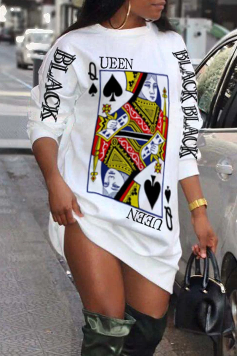 Fashion Casual Print Basic O Neck Long Sleeve Dresses