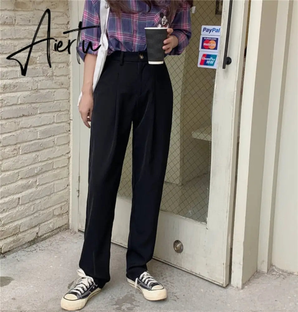 Aiertu HziriP Elegant Formal High Waist Harem Straight Pants Women Bottom  New Autumn OL Solid Fashion Loose Suit Trousers Female Aiertu