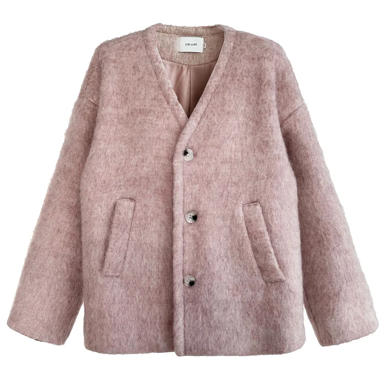 Warm Solid Color Wool Button Long Sleeve Coat