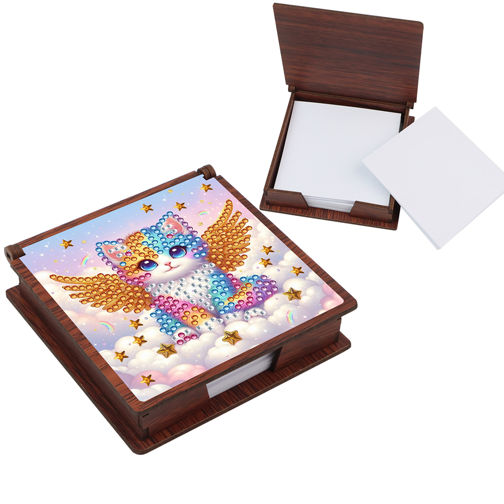 Wooden 5D Diamond Painting Kit Note Box DIY Diamond Art Notepad Box (Cat Angel)