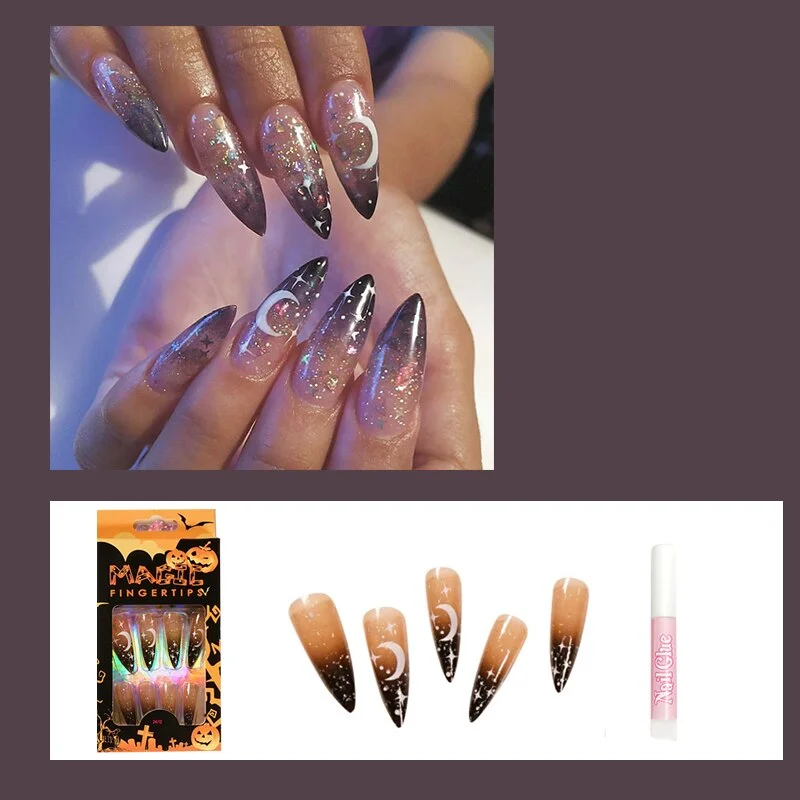 24pcs 4 Fire Patterns Design Cool Girls Hand Decorative False Nails with Glue Full Cover Detachable false nails with designs-Nail Inspo