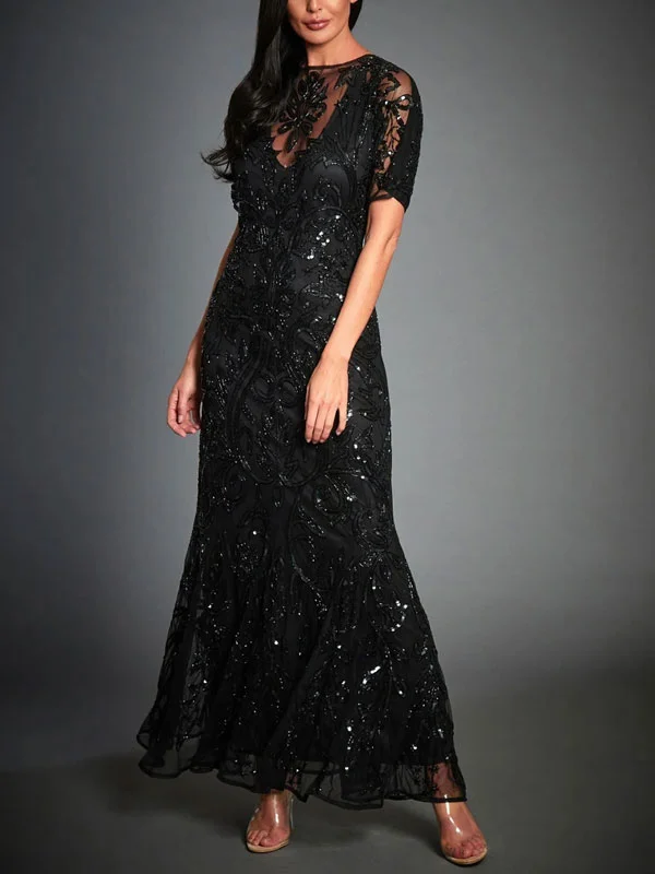 Elegant lace short sleeve evening dress