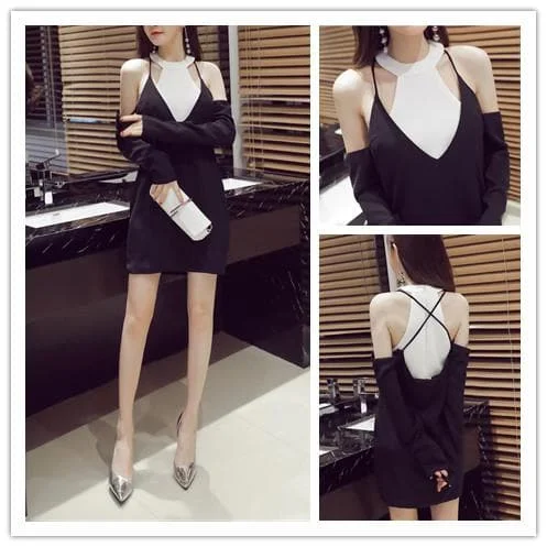 Black Off-Shoulder Two-Piece Dress SP1811960