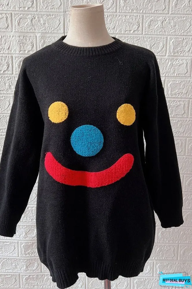 Clown Smile Knit Pullover Sweaters Winter Outfits