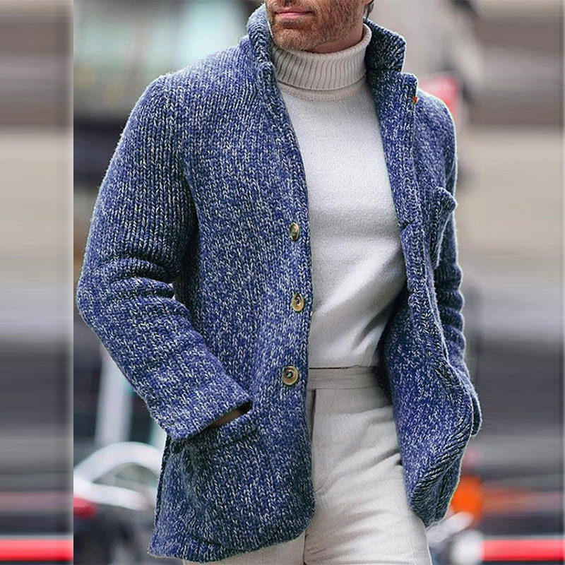 Men's Padded Jacket Casua Single Breasted Stand Collar Knitted Sweater