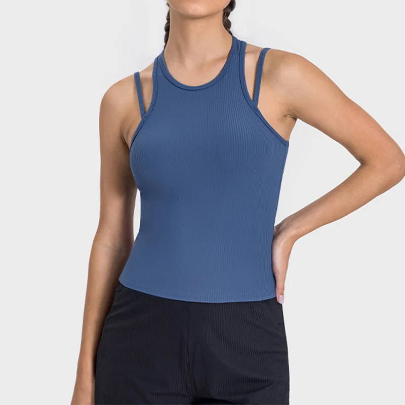 Slim-fit stretch sleeveless sports tops