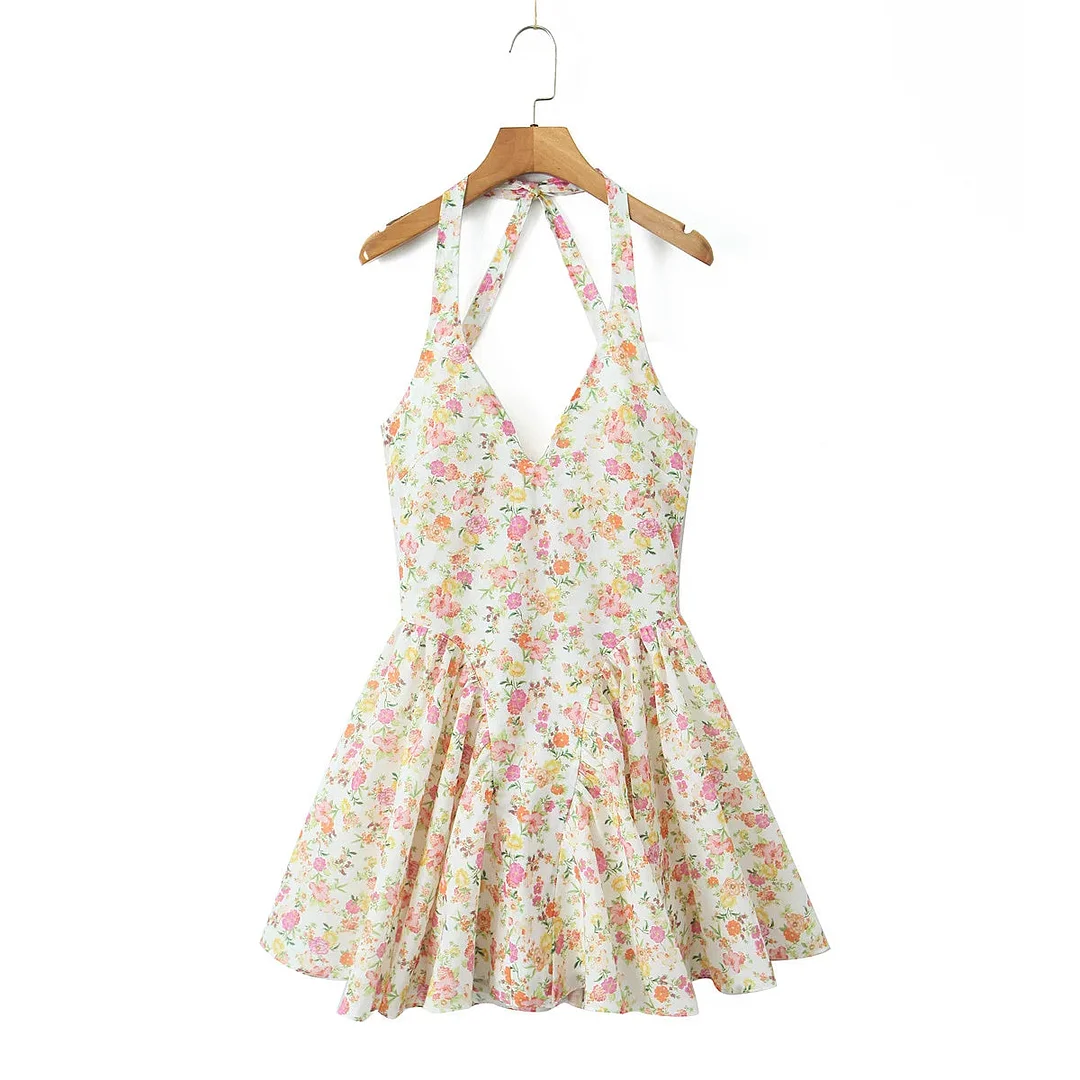 Toloer Floral Halter Mini Dress-Outfit Ideas