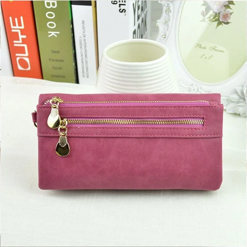 Big Capacity Women's Wallets Dull Polish Leather Wallet Double Zipper Day Clutch Purse Wristlet Coin Purse Card Holder Wallet