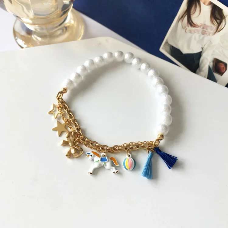 Kawaii Pearl Tassel Unicorn Bracelet