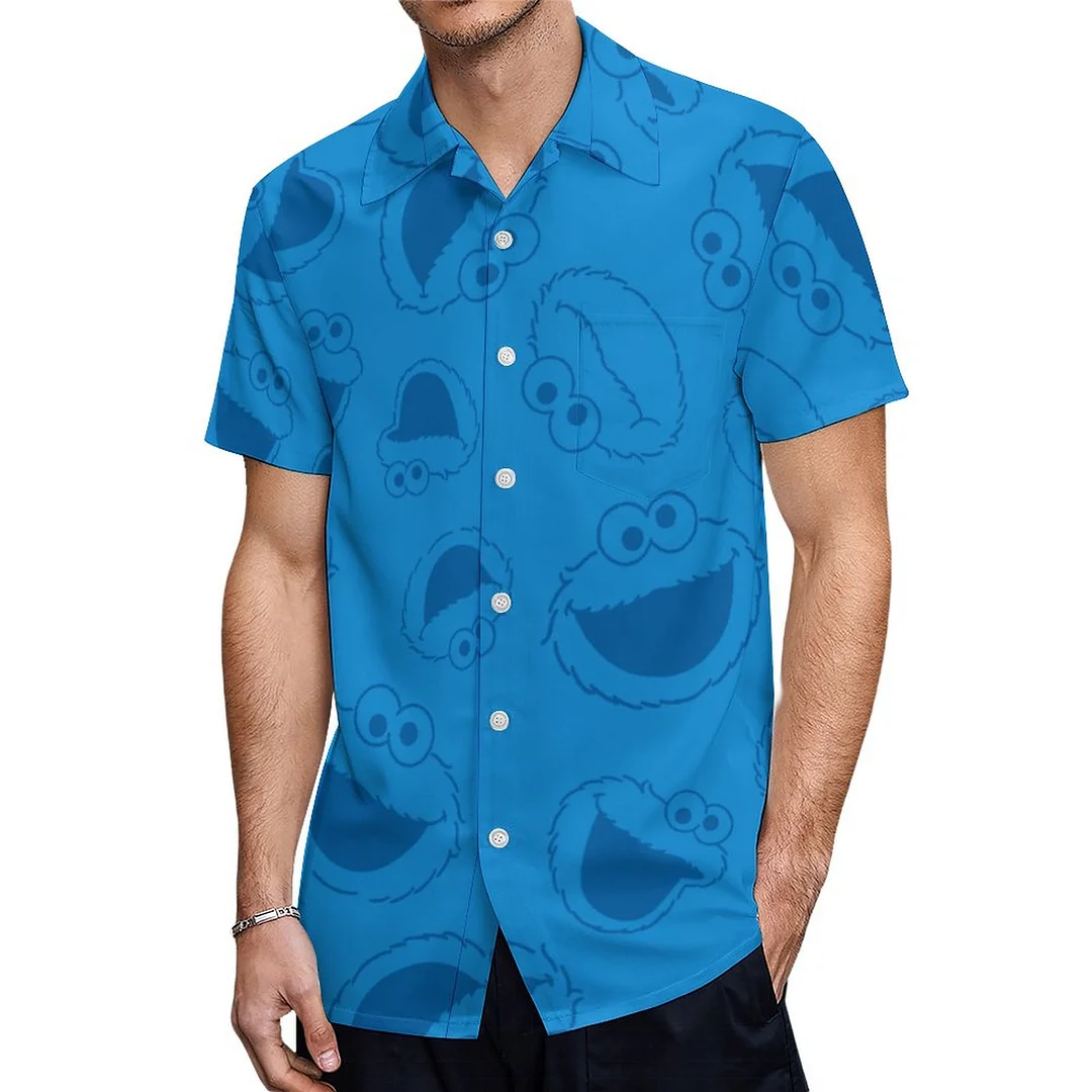 Short Sleeve Cookie Monster Me Hungry Awesome Hawaiian Shirt Mens Button Down Plus Size Tropical Hawaii Beach Shirts