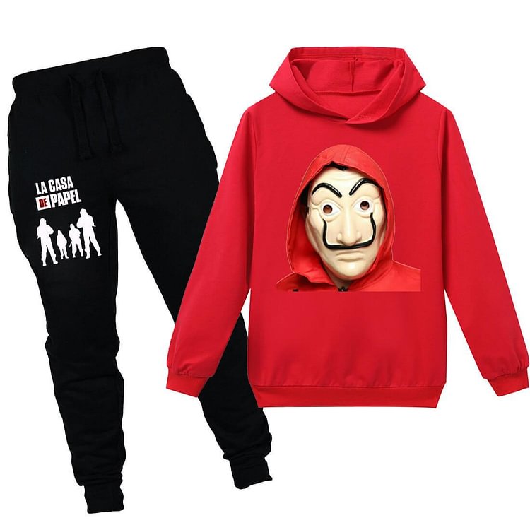 Mayoulove Boys Girls Money Heist Print Kids Cotton Hoodie And Sweatpants Suit-Mayoulove