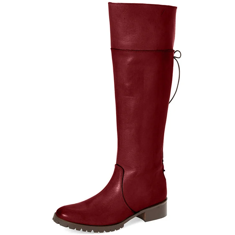 Red Fashion Boots Round Toe Flat Knee-high Riding Boots |FSJ Shoes