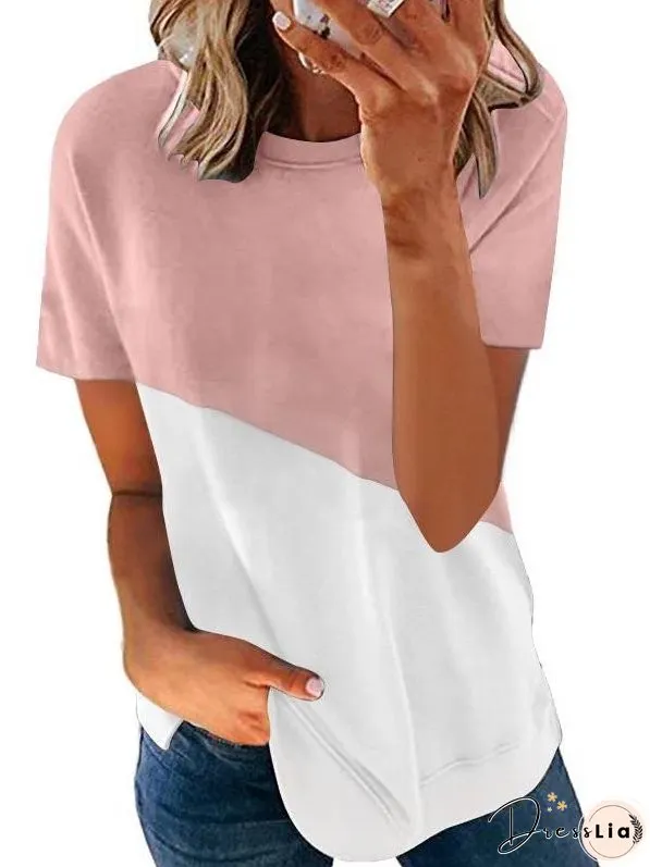 Contrast Color Crewneck T-shirt for Women