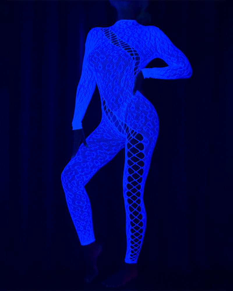 Lovingerie - Glow In The Dark Blue Fishnet Body Stockings