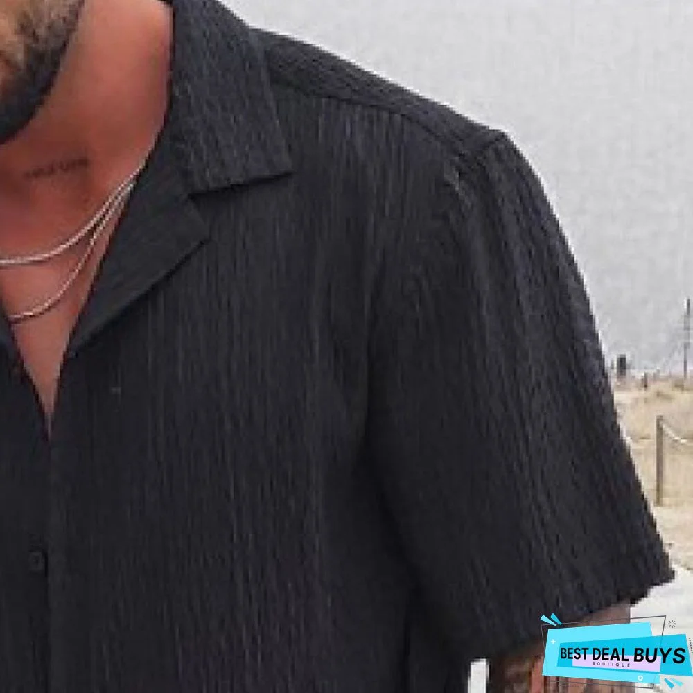 Men's Shirt Button Up Shirt Summer Shirt Camp Collar Shirt Cuban Collar Shirt Black Navy Blue Brown Short Sleeve Plain Turndown Street Casual Button-Down Clothing Apparel Fashion Casual Comfortable