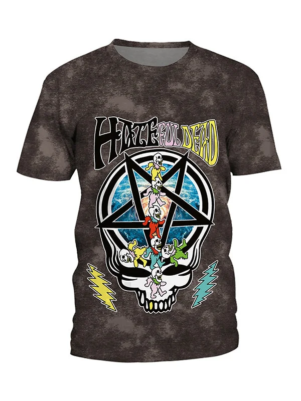 Six-pointed Star 3d Printed Round Neck Loose T-shirt