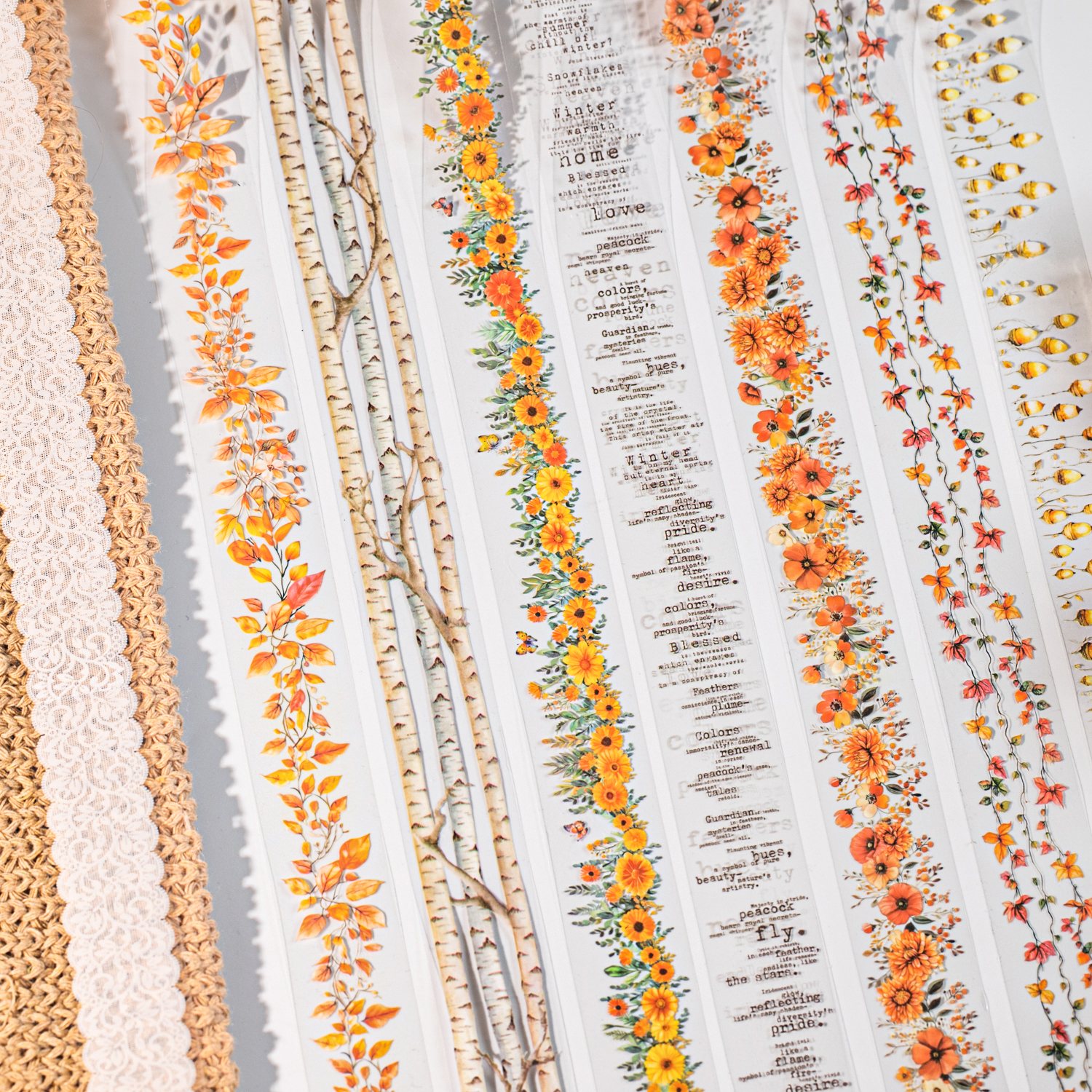 PET 테이프 - 가을색이 점차 어두워지는 시리즈 빈티지 꽃 잎 레이스