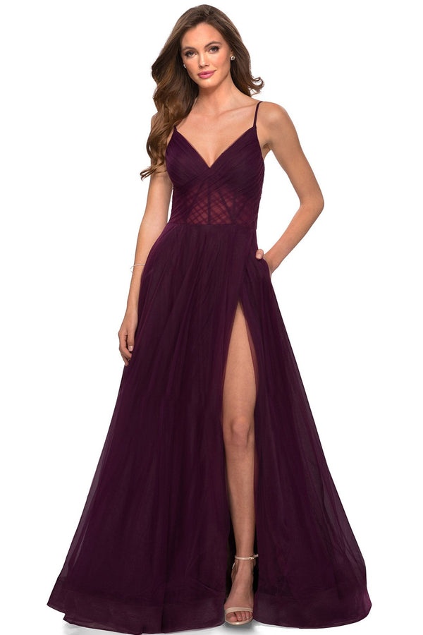 Ovlias Chic Spaghetti Strap Sleeveless Split Layered Prom Dress LY0735