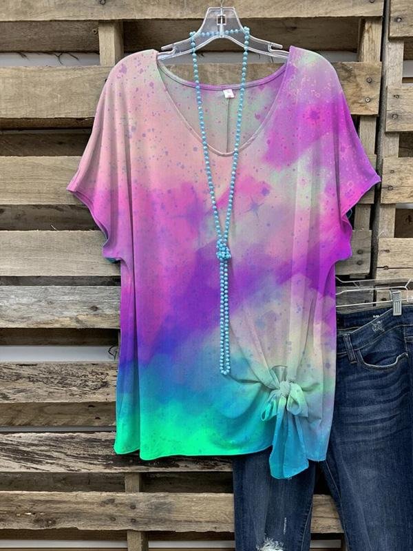 Purple Short Sleeve Cotton-Blend Crew Neck Shirts & Tops-Mayoulove
